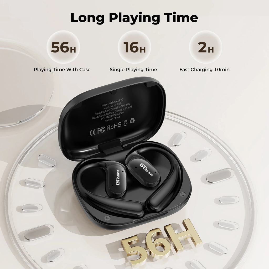 Écouteurs Open-Ear GTbeans E20 BT 6.0 56h 4 Micros – CLEVI Paris
