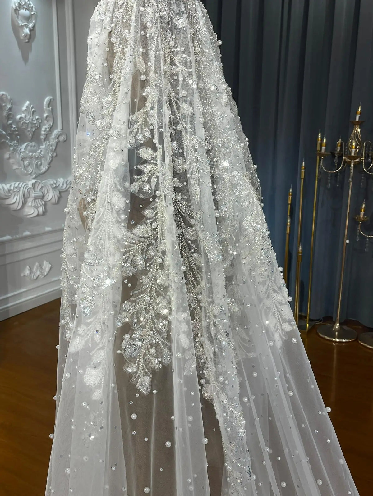Voile de mariée cathédrale perlé 3 m – CLEVI Paris