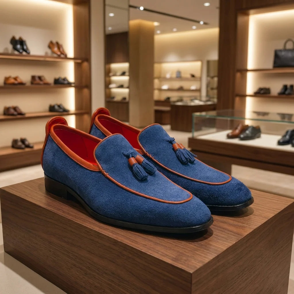 Penny Loafers Cuir Vachette Homme Bleu Fait Main – CLEVI Paris