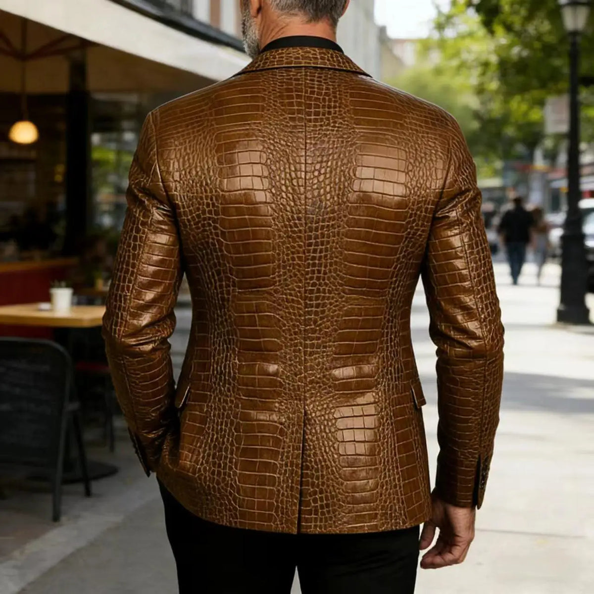 Veste homme en cuir PU crocodile patchwork – CLEVI Paris
