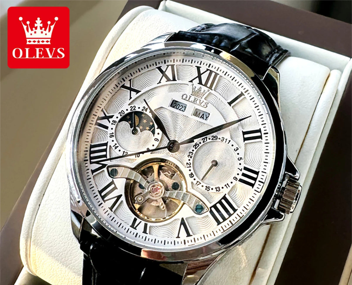 OLEVS 7013 Montre Homme Automatique Phases de Lune Chiffres Romains – CLEVI Paris