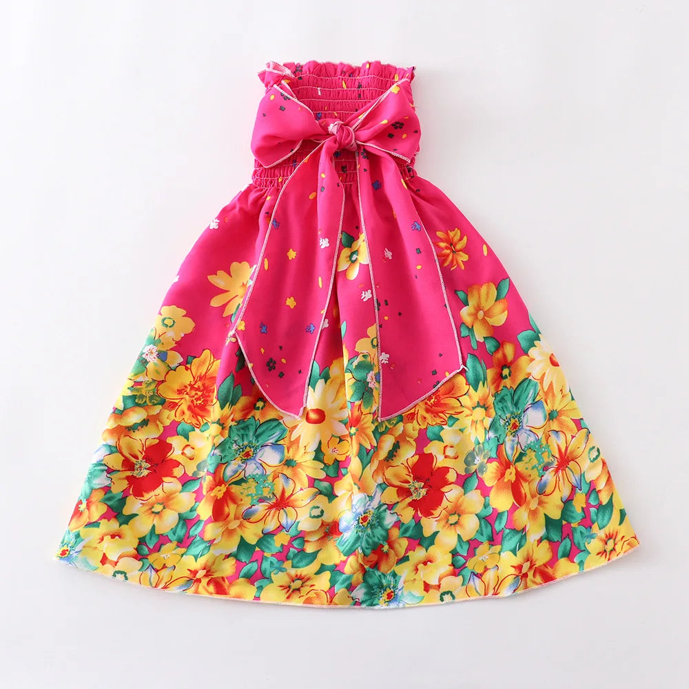 Robe fille bohème à fleurs et volants – CLEVI Paris