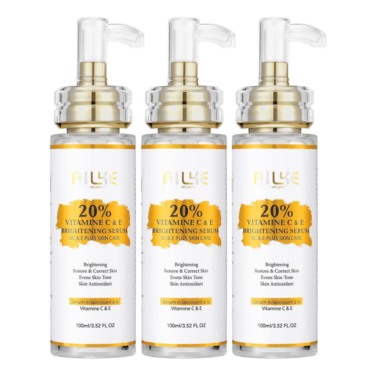 Gamme Soins Corps & Visage AILKE Vitamine C+E – Éclaircissant, Anti-Taches & Raffermissant – CLEVI Paris