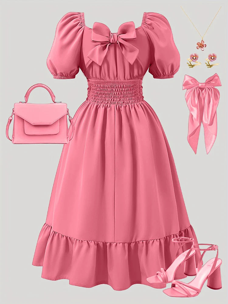 Robe fille rose à manches lanterne – CLEVI Paris