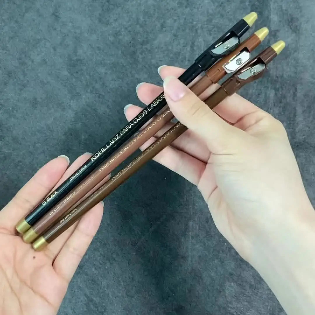 Kit Maquillage 3-en-1 – Crayon Sourcils, Eye-Liner & Lèvres Waterproof Longue Tenue + Taille-Crayon – CLEVI Paris
