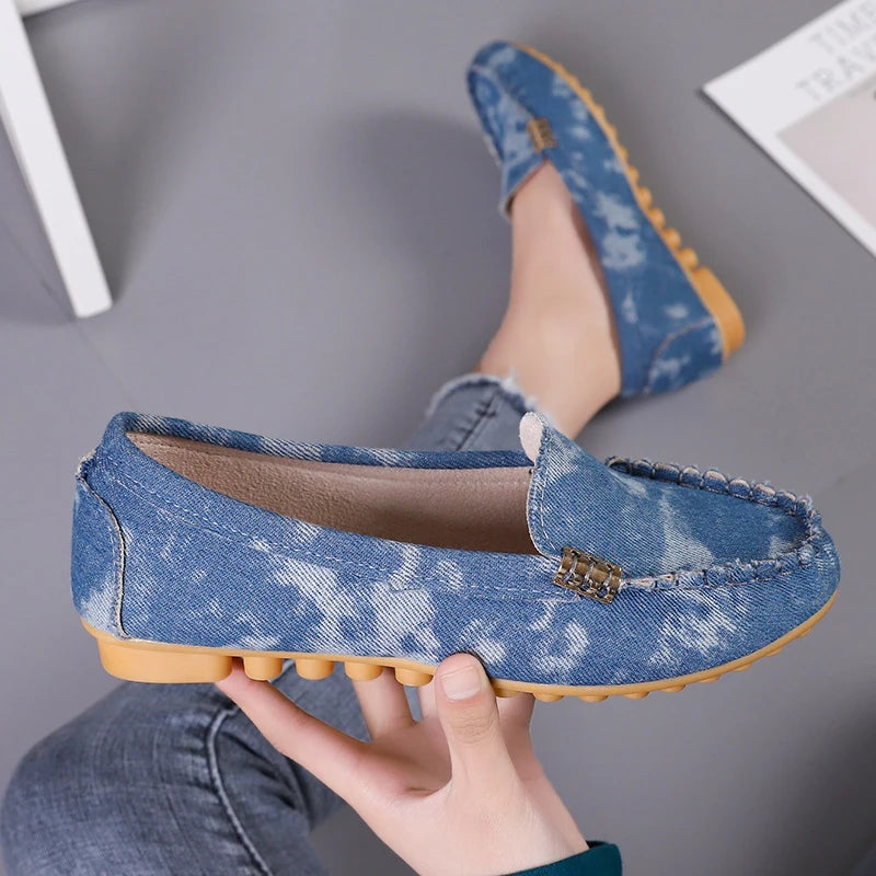 Ballerines Femme Toile Slip-On Bout Rond Casual Bleu – CLEVI Paris