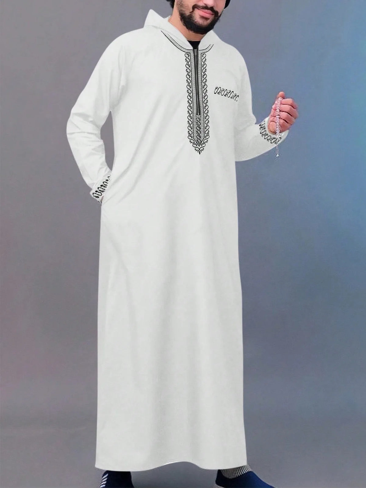 Ensemble Kaftan Homme Col Rond Manches Longues Tenue Africaine Traditionnelle 2 Pièces – CLEVI Paris