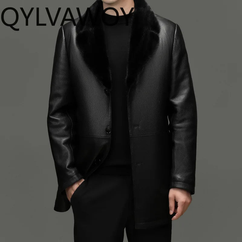 Manteau mi-long homme en cuir noir zippé – CLEVI Paris