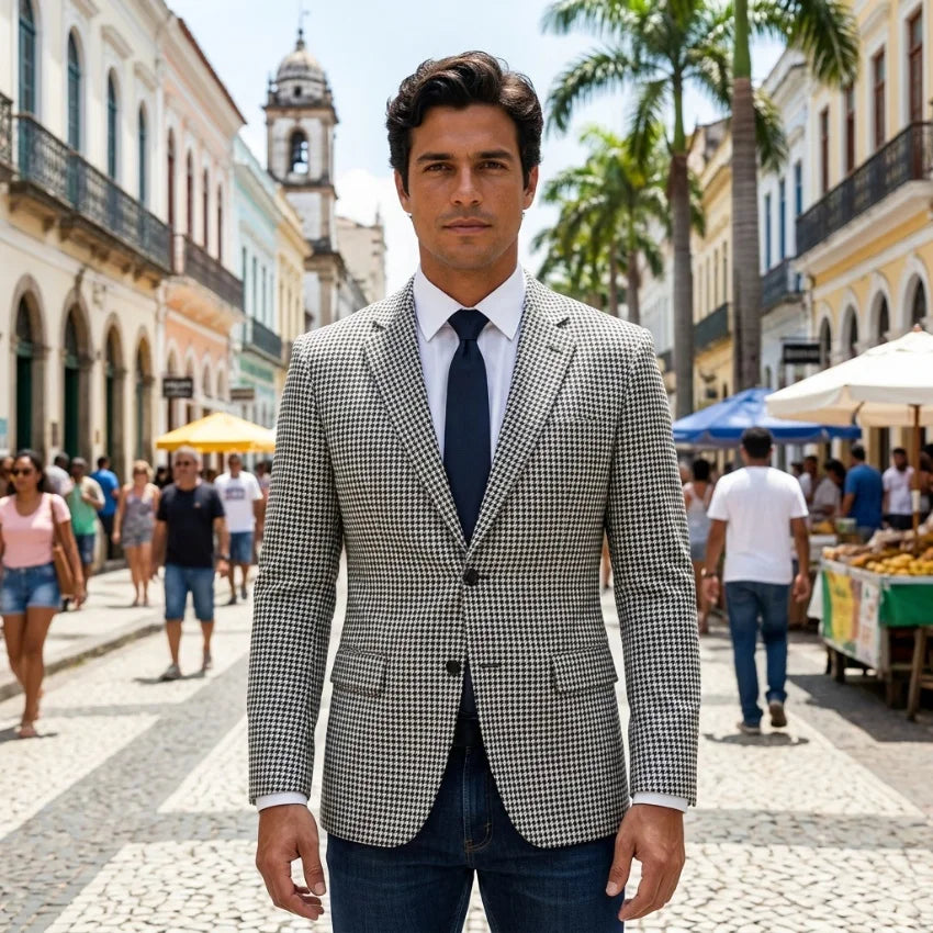 Blazer homme pied-de-poule, coupe ajustée – CLEVI Paris
