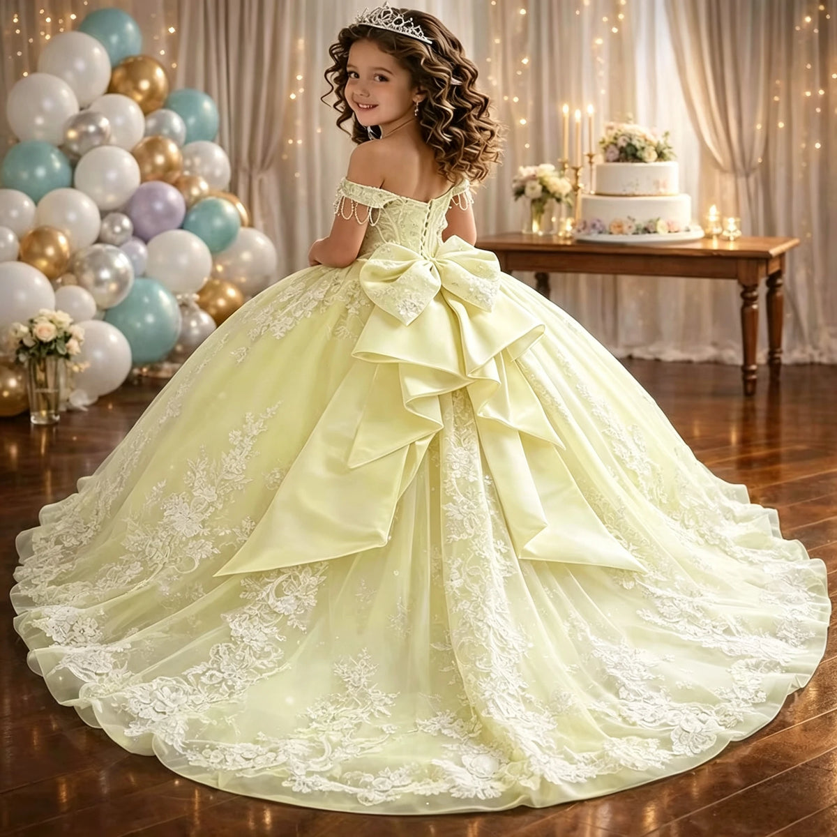 Robe de cérémonie fille en tulle à traîne – CLEVI Paris