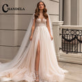 Robe de mariée trapèze fente haute en tulle – CLEVI Paris