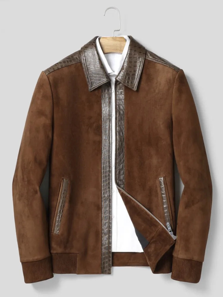 Veste homme en cuir à empiècements texturés – CLEVI Paris