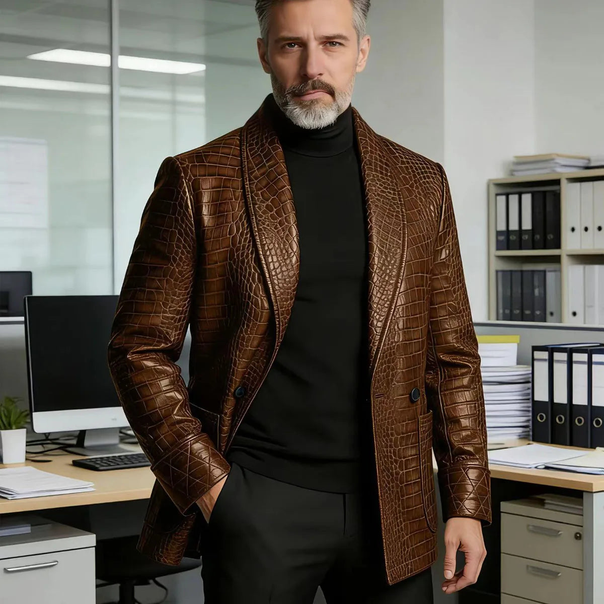 Blazer Homme Effet Croco Double Boutonnage – CLEVI Paris