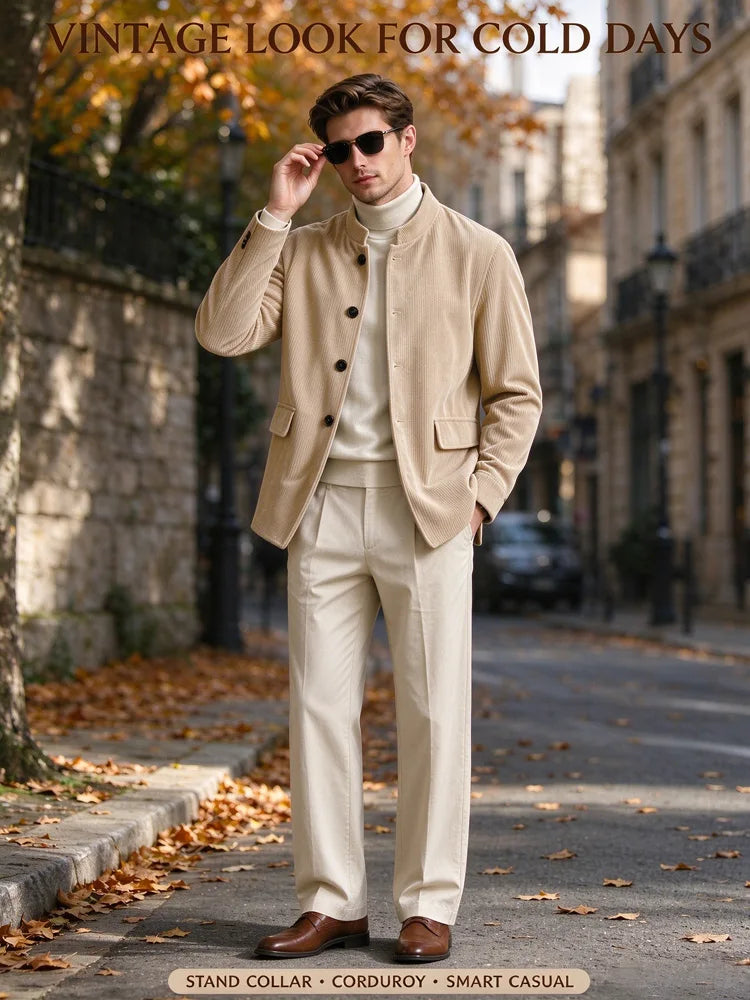 Blazer homme en velours côtelé à col montant – CLEVI Paris