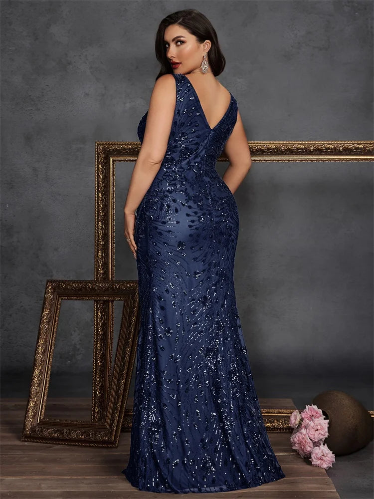 Robe de soirée sirène paillettes col V – CLEVI Paris
