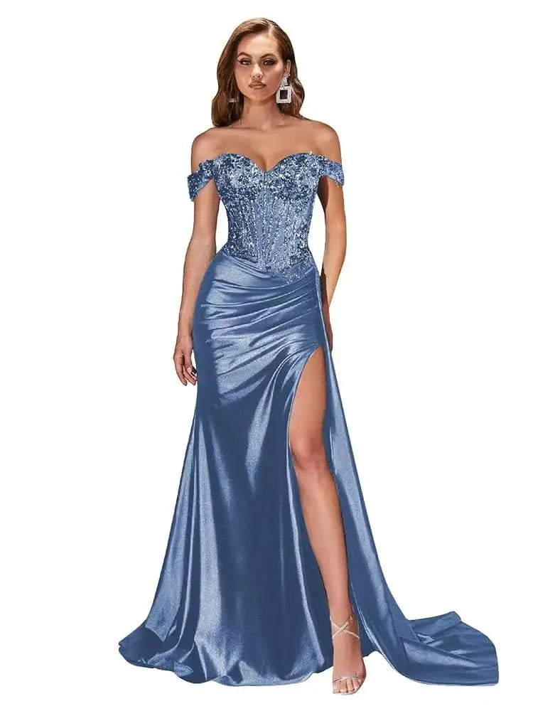 Robe de bal sirène en satin perlé – CLEVI Paris