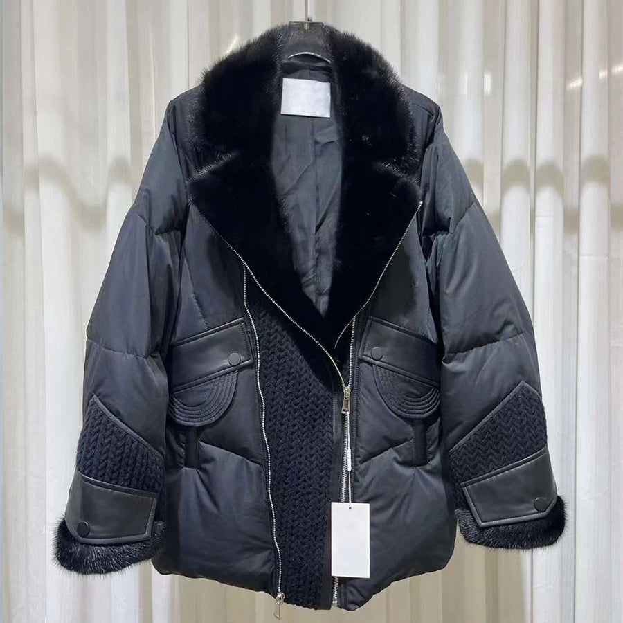 Veste femme matelassée à col large et maille – CLEVI Paris