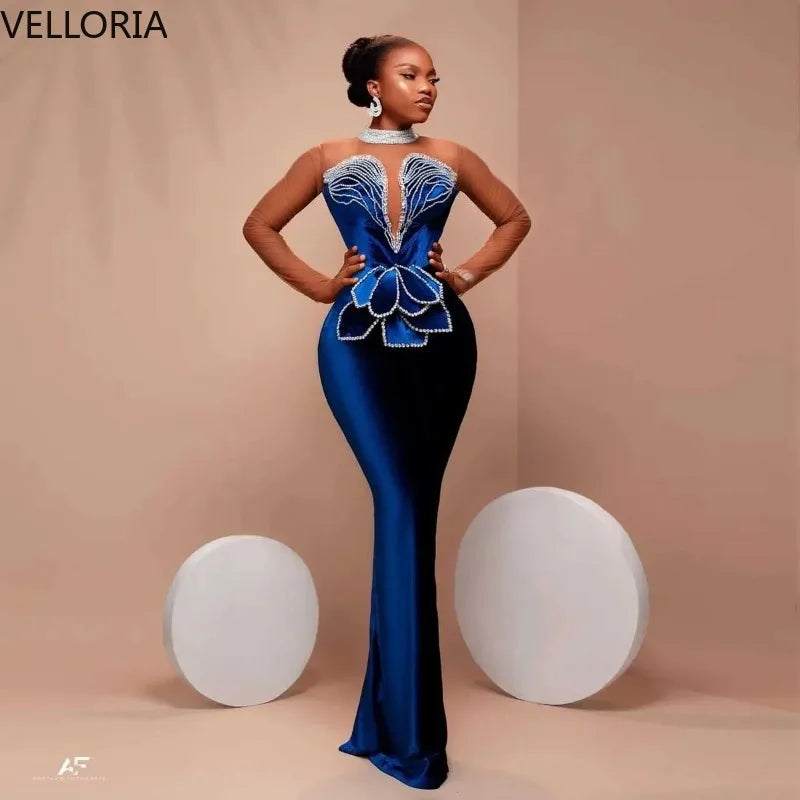 Robe de soirée sirène satin perlée – CLEVI Paris