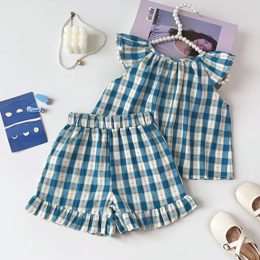 Ensemble fille haut et short à carreaux – CLEVI Paris
