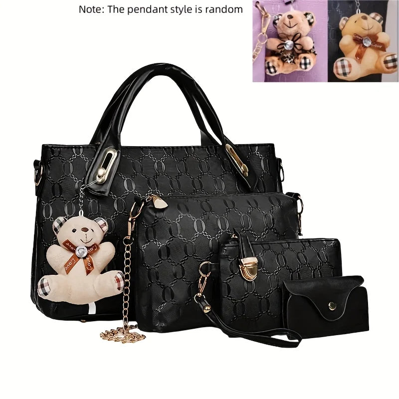 Coffret 4 Sacs Femme PU Gaufré Tote + Croisé + Portefeuille – CLEVI Paris