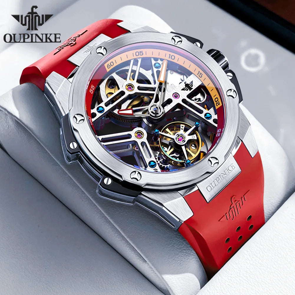 OUPINKE 8003 Montre Homme Tourbillon Squelette Automatique Saphir 5ATM – CLEVI Paris