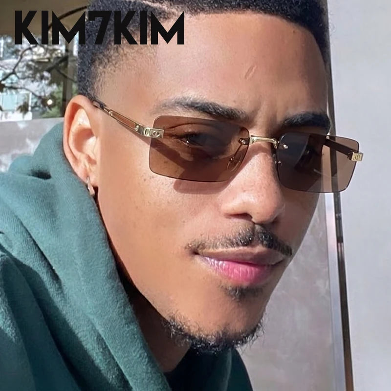 Lunettes de Soleil Rimless Rectangle Hip Hop Y2K Homme – CLEVI Paris