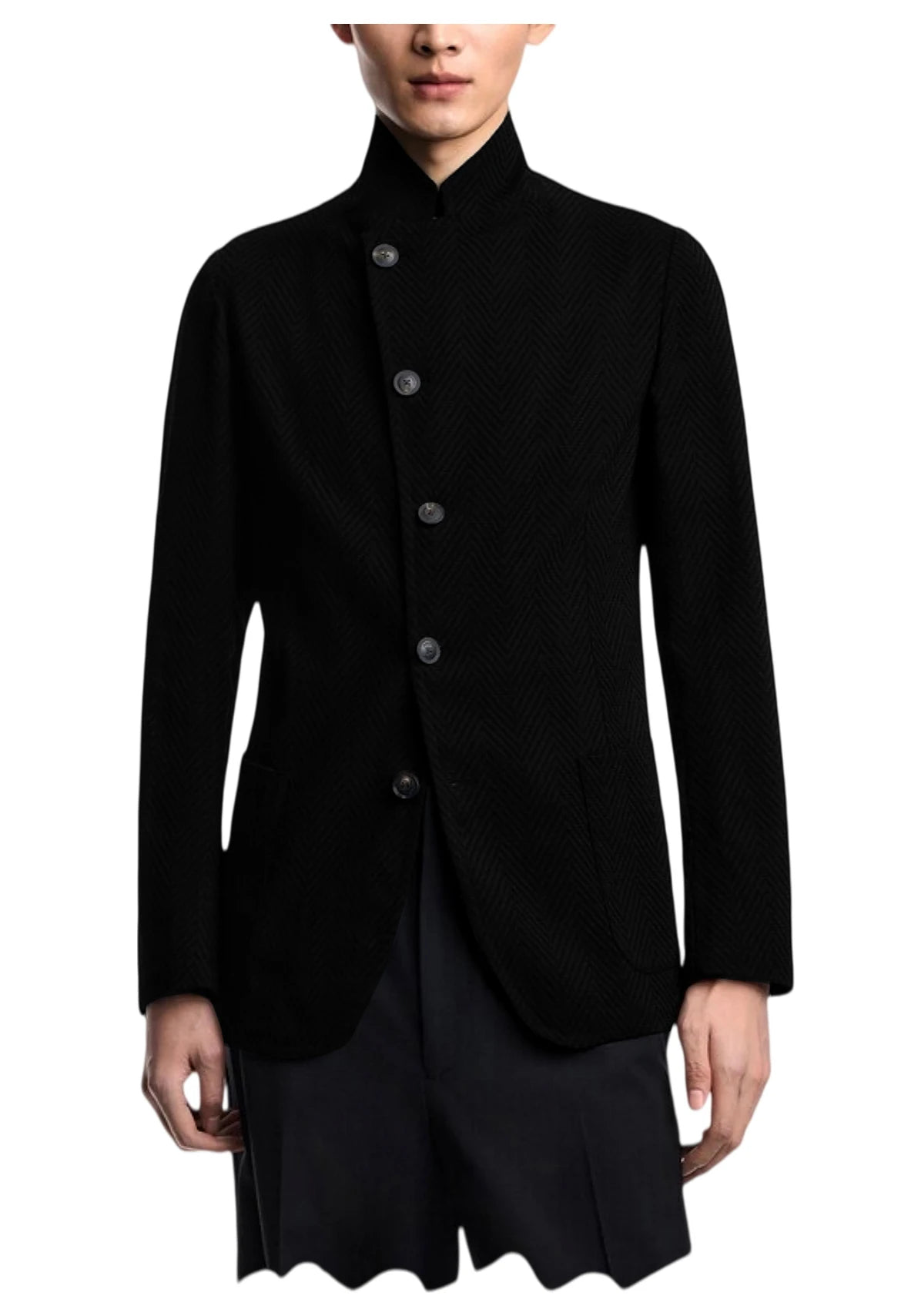 Blazer homme à chevrons, col montant, coupe ajustée – CLEVI Paris