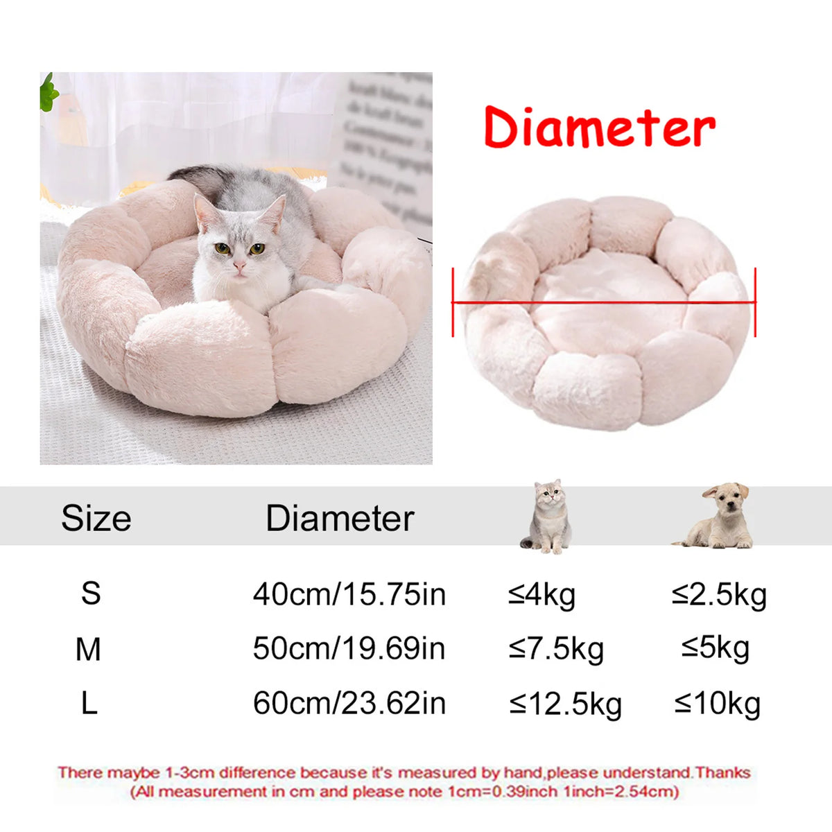 Lit rond en peluche chien et chat 40 à 90 cm – CLEVI Paris