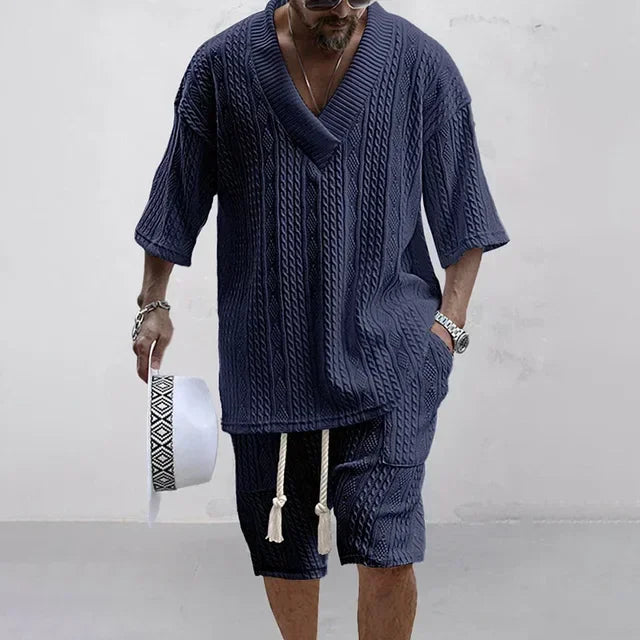 Ensemble homme en maille col V et short – CLEVI Paris