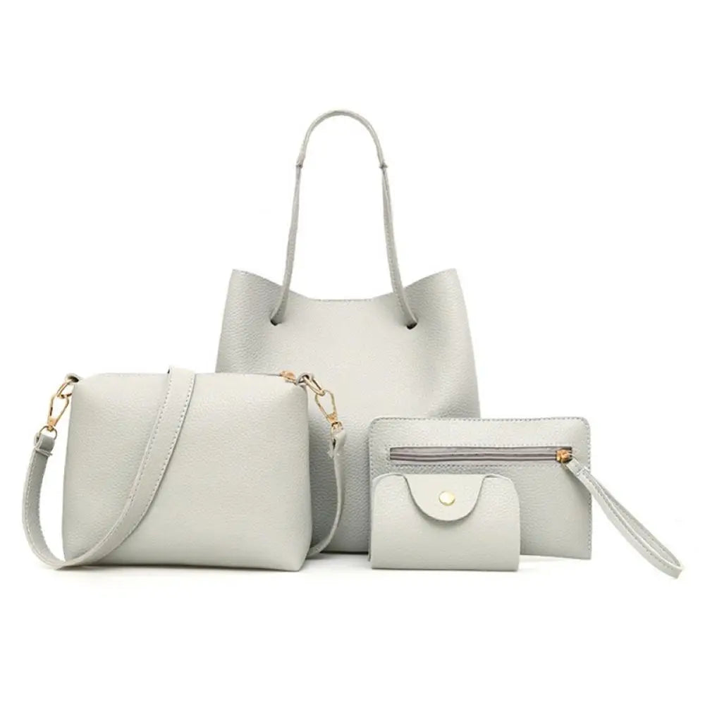 Coffret 4 Pièces Femme PU Texture Litchi Tote + Épaule + Pochette – CLEVI Paris