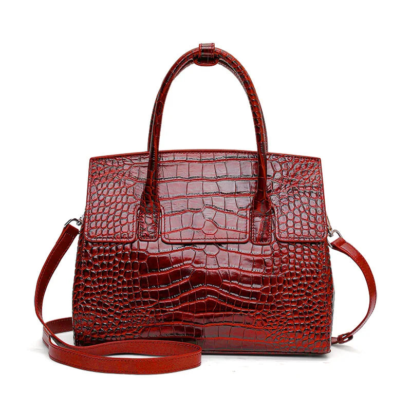 Sac À Main Femme Cuir Véritable Croco Brillant Rabat Bureau – CLEVI Paris