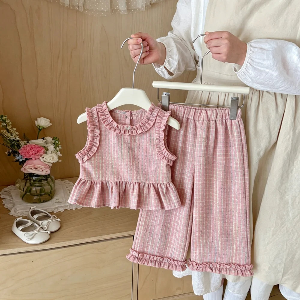 Ensemble fille à carreaux pantalon ou short – CLEVI Paris