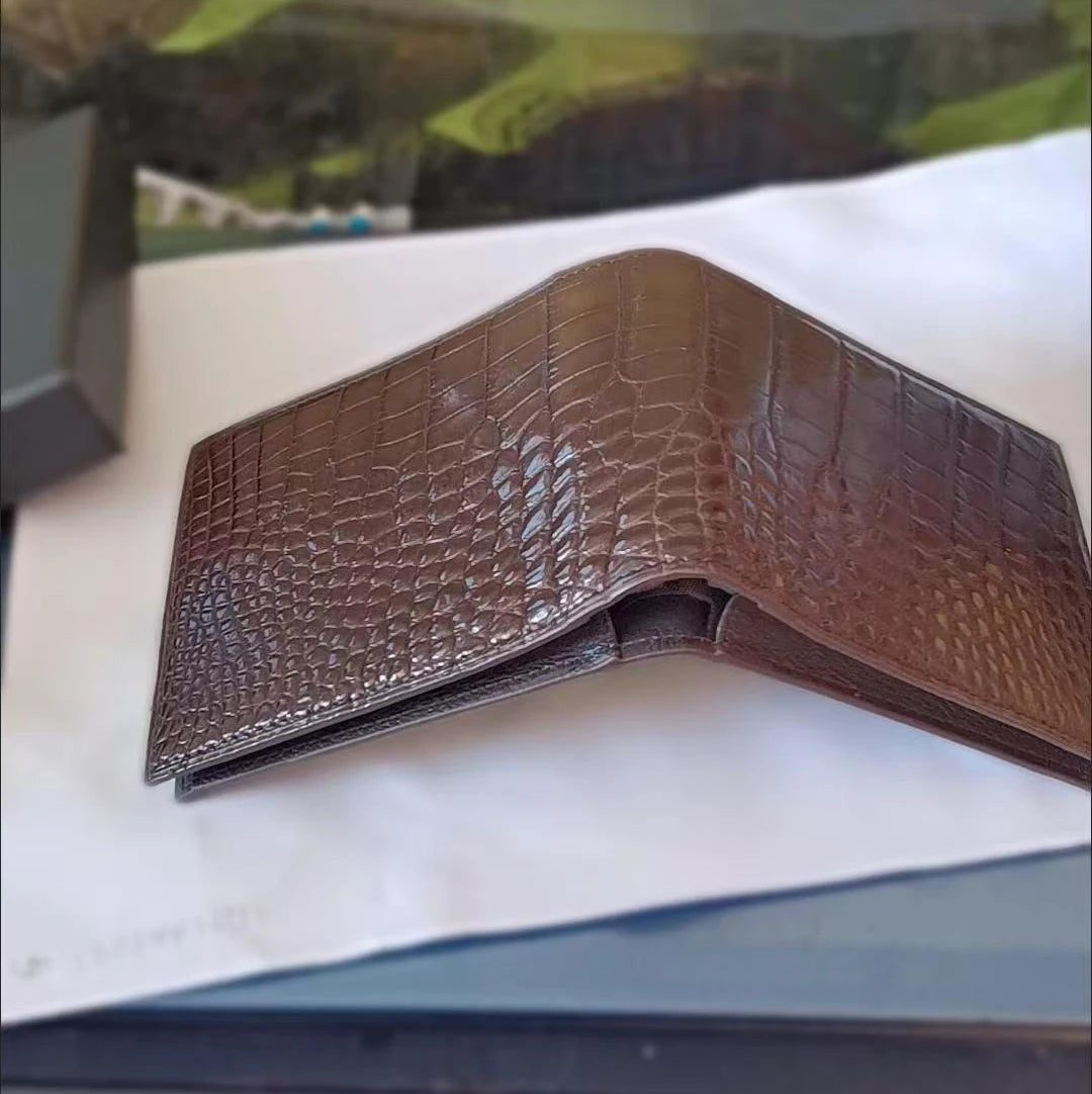 Portefeuille Court Homme Cuir Crocodile Véritable Motif Alligator 11x9cm – CLEVI Paris