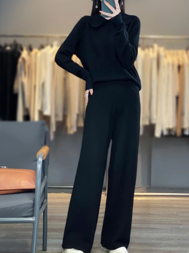 Ensemble mérinos femme, pull à col rabattu – CLEVI Paris