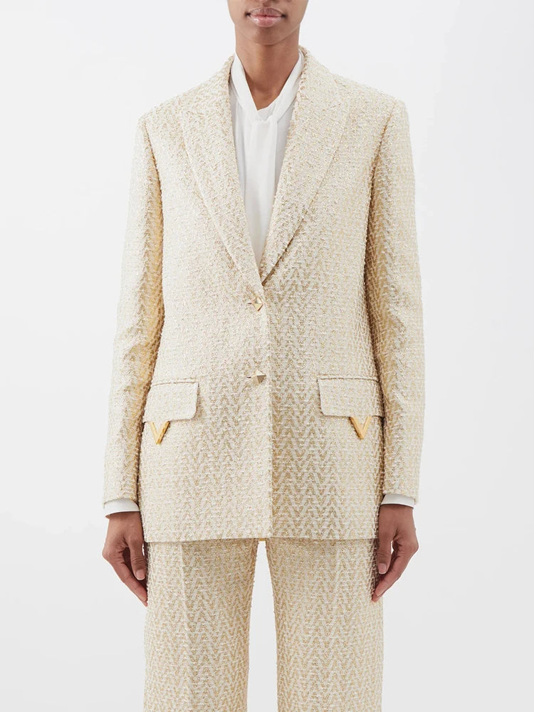 Tailleur femme jacquard blazer et pantalon – CLEVI Paris