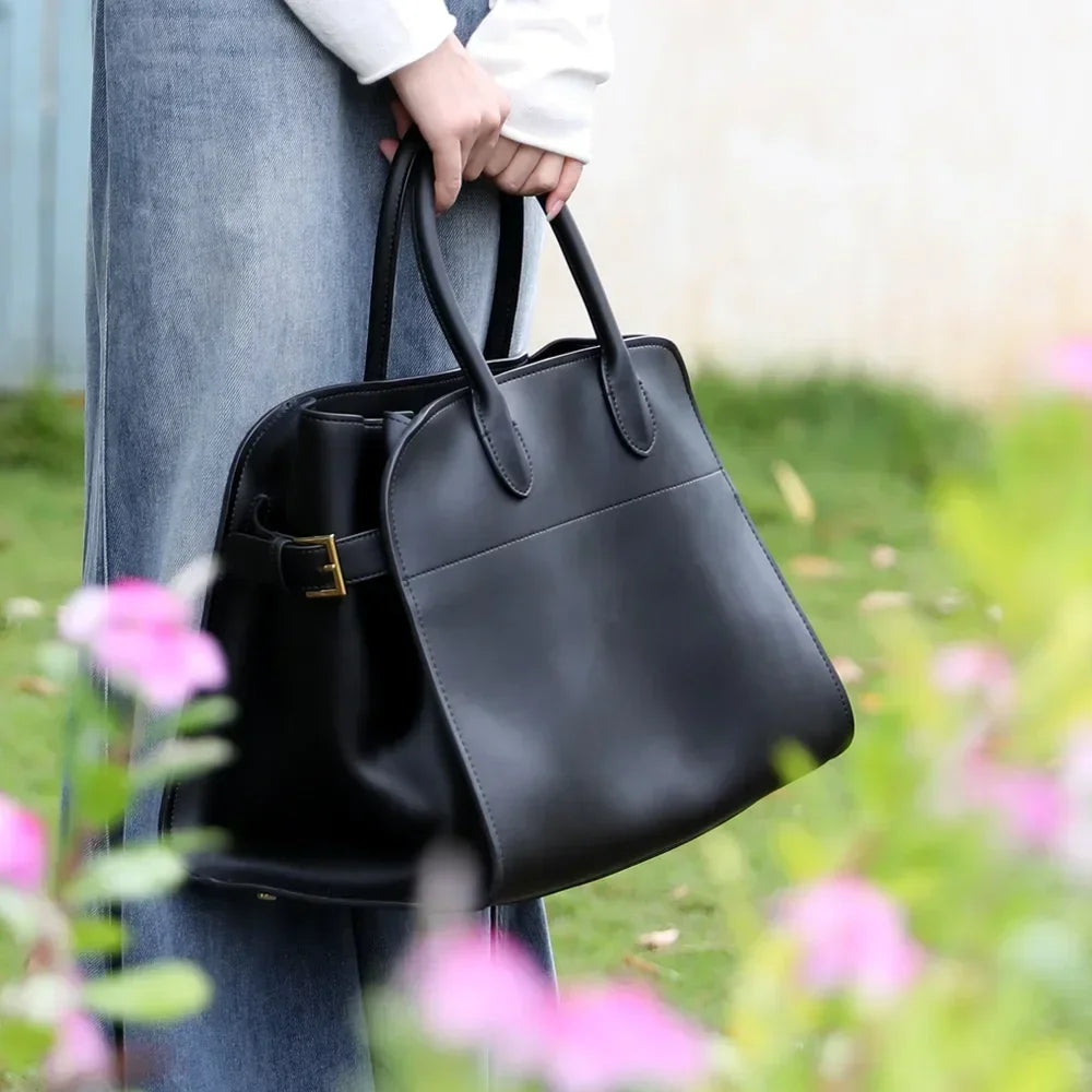 Grand Sac Cabas Cuir Véritable Vintage Femme 39x27cm – CLEVI Paris