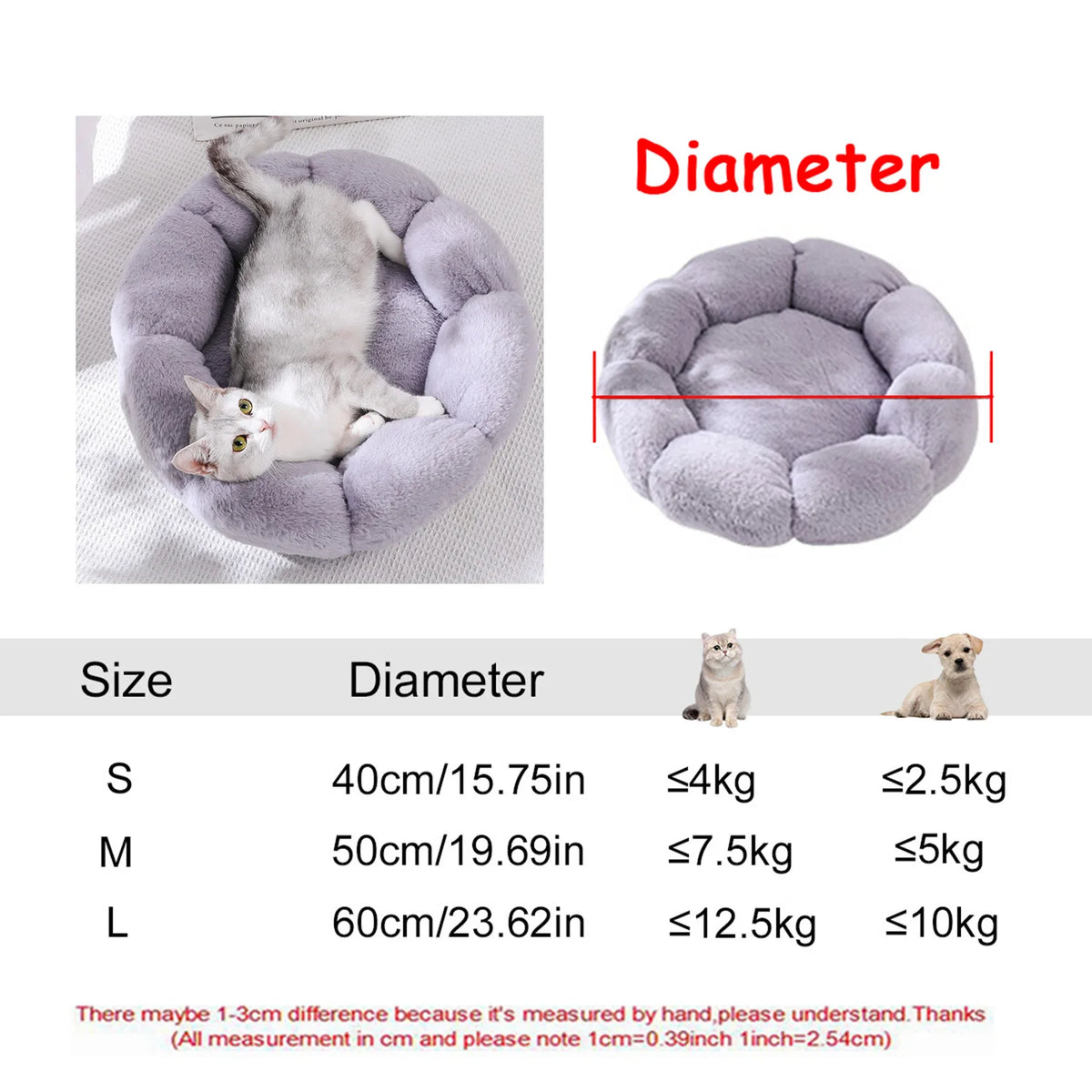 Lit rond en peluche chien et chat 40 à 90 cm – CLEVI Paris