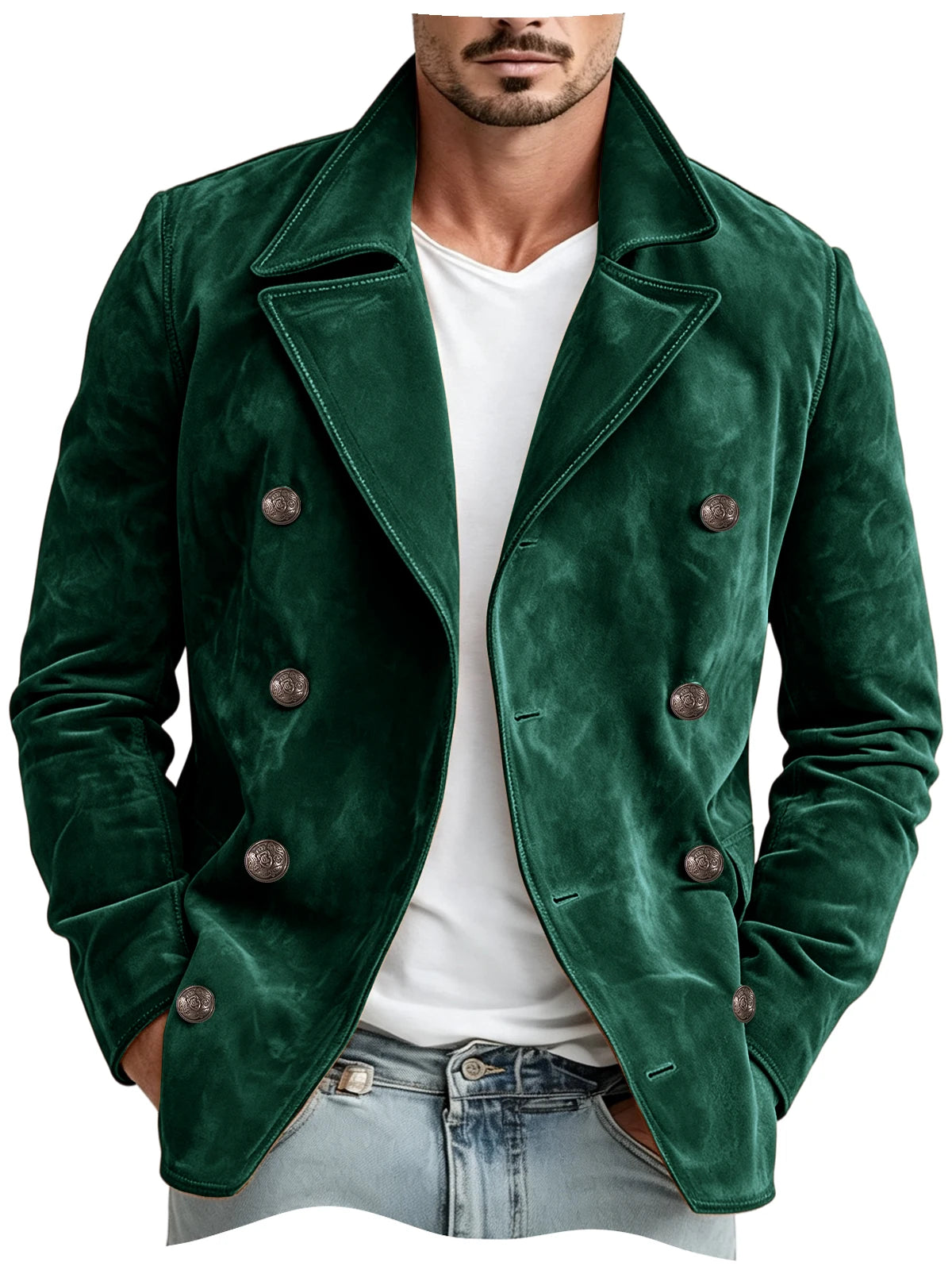 Blazer homme croisé en imitation daim – CLEVI Paris