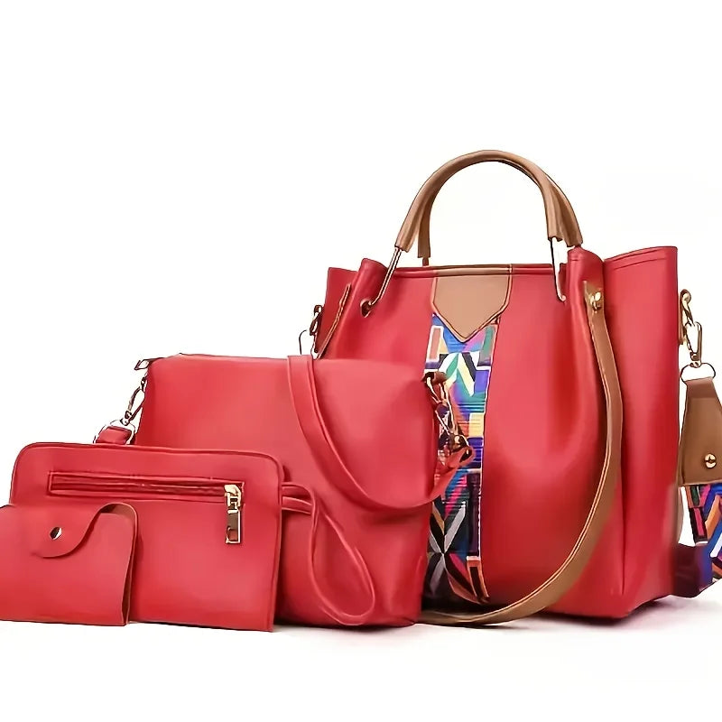 Coffret 4 Sacs Femme PU Rayé Tote + Croisé + Pochette + Porte-Cartes – CLEVI Paris