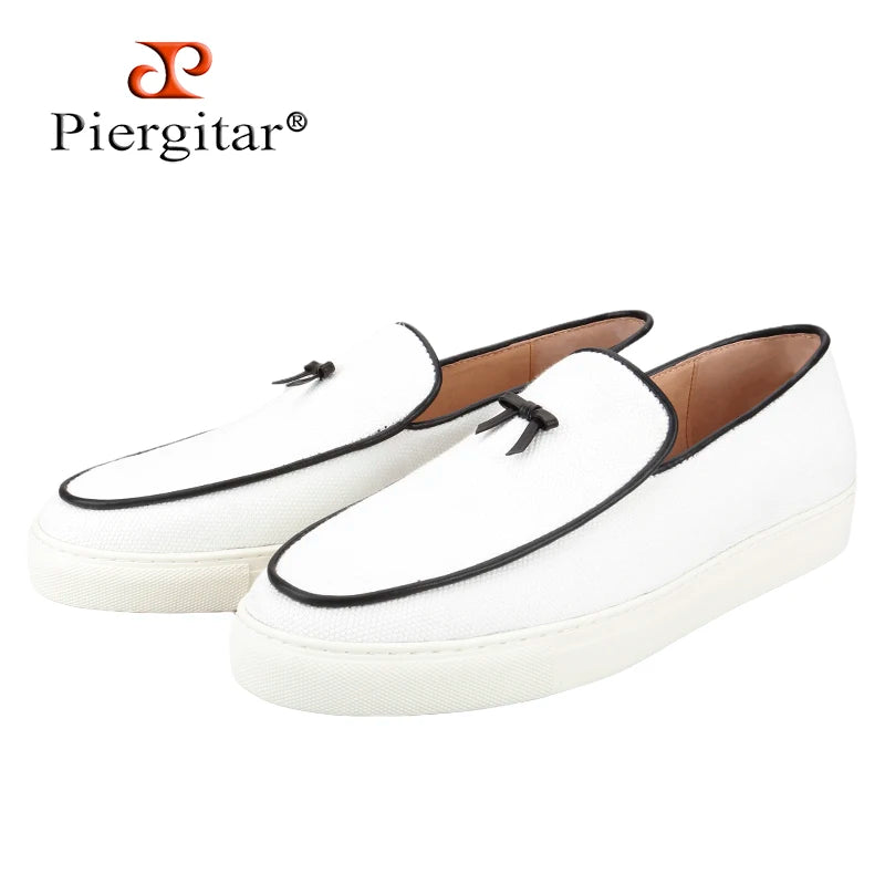 Loafers Slip-On Toile Ivoire Semelle Rehaussante Homme – CLEVI Paris