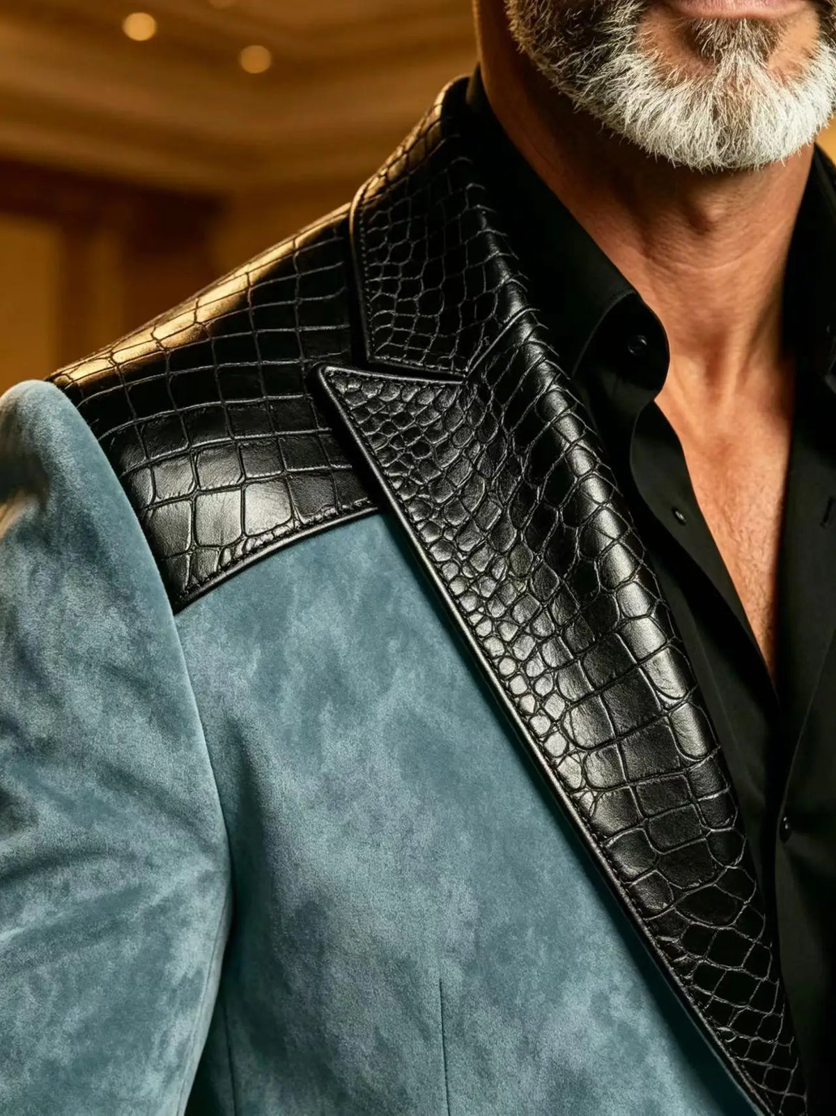 Blazer homme en daim, revers façon crocodile – CLEVI Paris