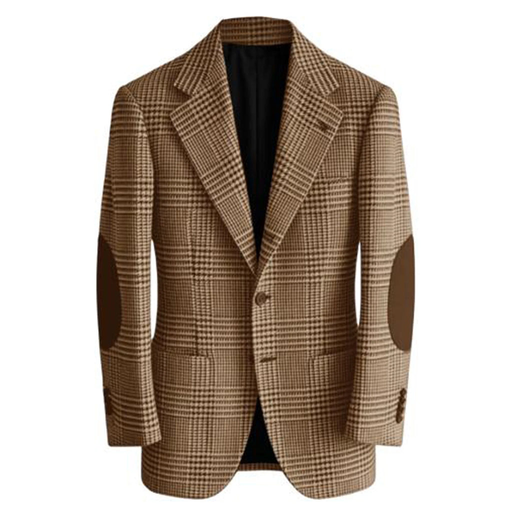 Blazer Homme Tweed Carreaux Rétro Slim Fit Patches Coudes Bureau Casual – CLEVI Paris