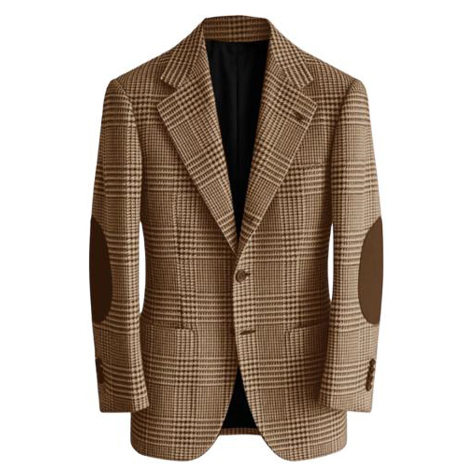Blazer Homme Tweed Carreaux Rétro Slim Fit Patches Coudes Bureau Casual – CLEVI Paris