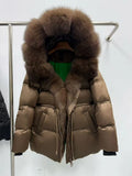 Parka duvet femme à capuche et fourrure – CLEVI Paris