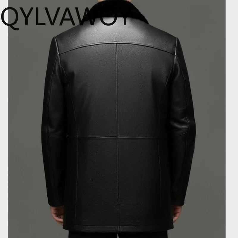 Manteau mi-long homme en cuir noir zippé – CLEVI Paris