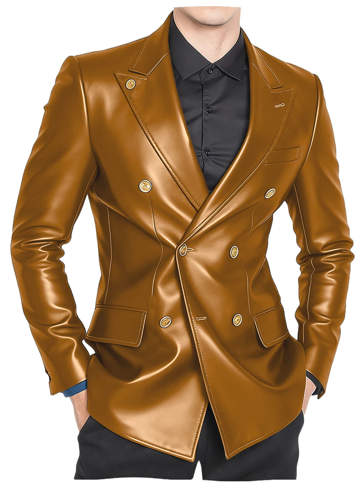 Blazer homme croisé en similicuir brillant – CLEVI Paris