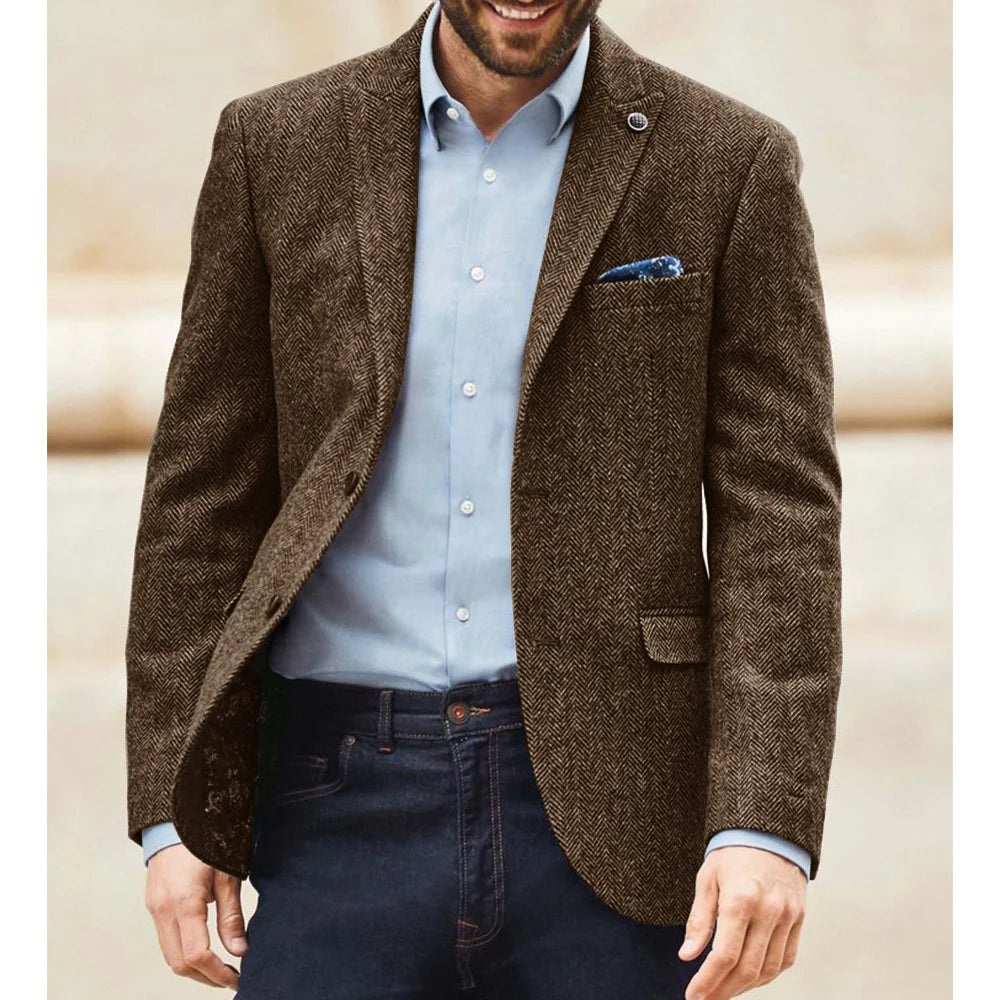 Blazer homme en tweed à chevrons, coupe droite – CLEVI Paris