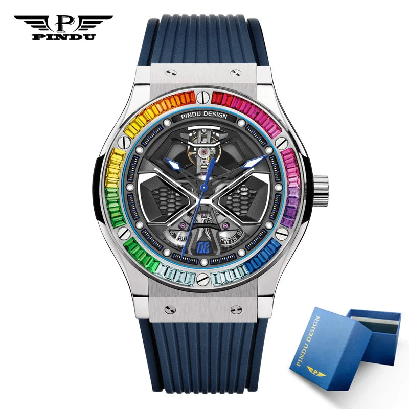 Montre Homme Automatique Squelette Fond Creux Silicone Pindu P6552 – CLEVI Paris