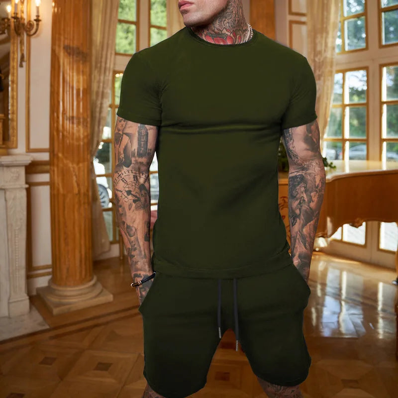 Ensemble Homme T-Shirt Col Rond + Short Sport Coton Respirant – CLEVI Paris