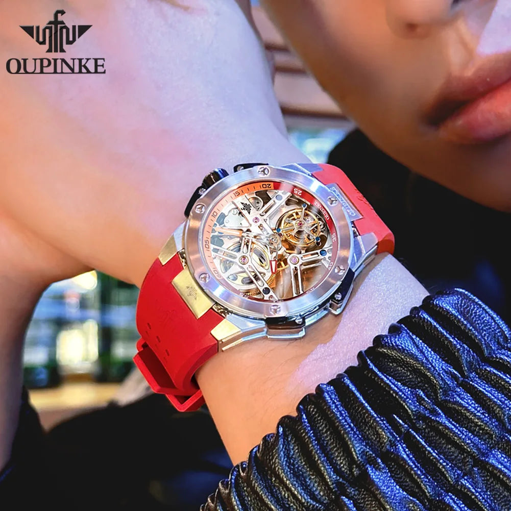 OUPINKE 8003 Montre Homme Tourbillon Squelette Automatique Saphir 5ATM – CLEVI Paris